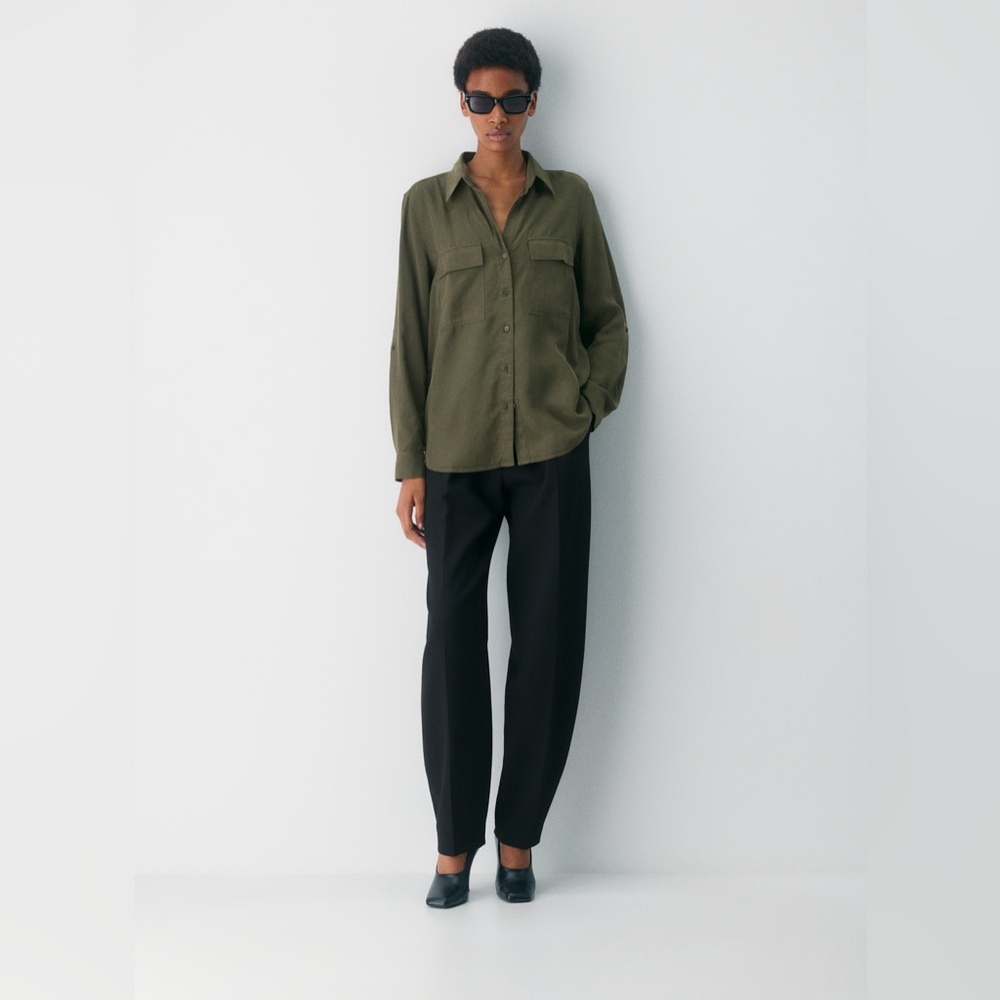 Babaton Khaki Button-Up Shirt and Black Trousers